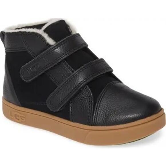 Ugg Rennon Black Leather Hook and Loop High Top Sneaker Bootie Shoe Toddler 8 - Picture 1 of 12